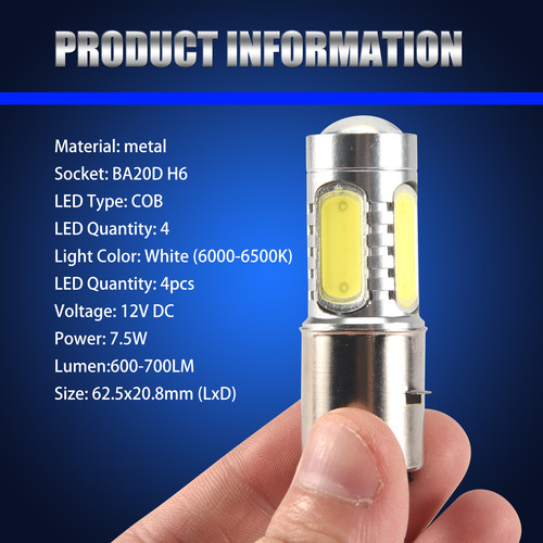 Bombilla Led Blanca Ba20d H6 4 Cob De 12 V Para Bicicleta, C