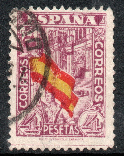 España Sello X 4 Pesetas Soldado Portando Bandera Año 1936 