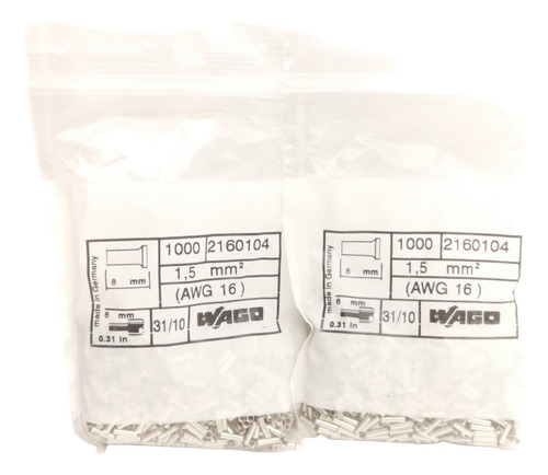 Lot Of 2000 Wago 216-104 Wire & Connector Ferrules, Ccs