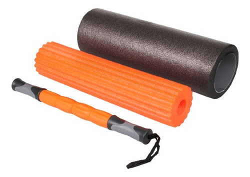 Set Elongacion Masajes Rodillos Rolo + Stick 45cm Masaje Cke Color Negro/naranja