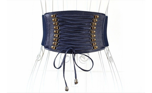 Cinturón Para Mujer Ancho Elástico Corsé Con Cordón De Moda Color Azul Talla 65-85cm