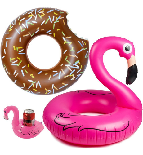 Boia Flamingo Gigante Piscina + Donut Inflavel + Brinde