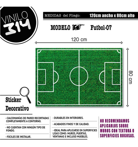 Imagen 4 de 7 de Vinilo Decorativo Cancha D Fútbol-i 7, Sticker Autoadherible