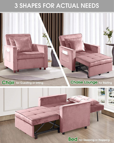 Silla Convertible A Cama 3 En 1 Franela Color Rosa Xspracer