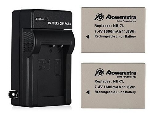 Powerextra 2 Pack De Repuesto Canon Nb-7l 1600mah 7.4v Bater