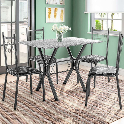 Conjunto De Mesa Miame Com 4 Cadeiras Lisboa Preto E Pret