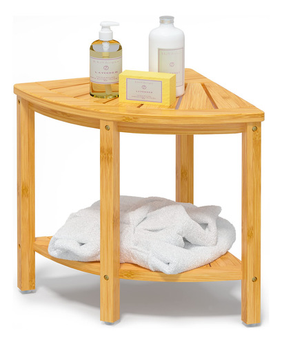 Banco De Ducha Bamfan, Taburete Impermeable De Bambú Con Est