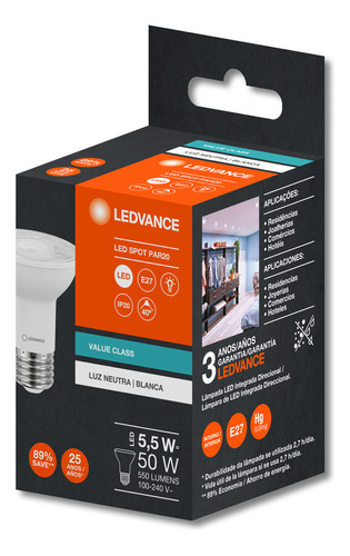 Lámpara LED Par20 40, 5,5 W, 4000 K, 550 lm, Biv G - Osram