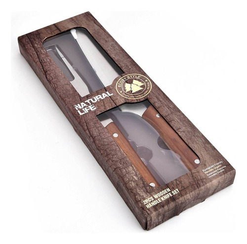 Set Parrilla Cuchillo Y Tenedor Asador 2 Piezas Mango Madera