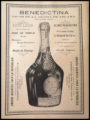 Cartel Publicitario Retro Vino De Consagrar Benedictina 1896