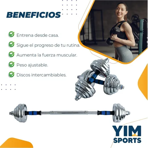 Kit De Mancuernas 50kg Pesas Con Barra Discos Ejercicio Yim