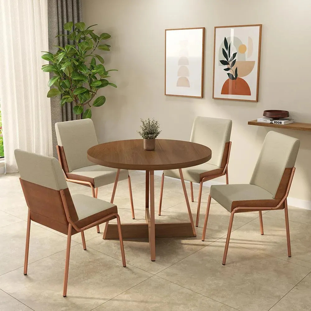 Conjunto Sala De Jantar 4 Cadeiras Santa Fé Carraro Rosê Rose
