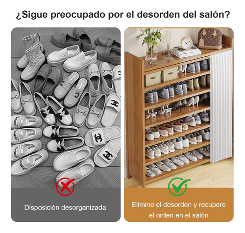 Zapatera Moderna Madera 7capas Entrada Con Cortina 70cm Marrón