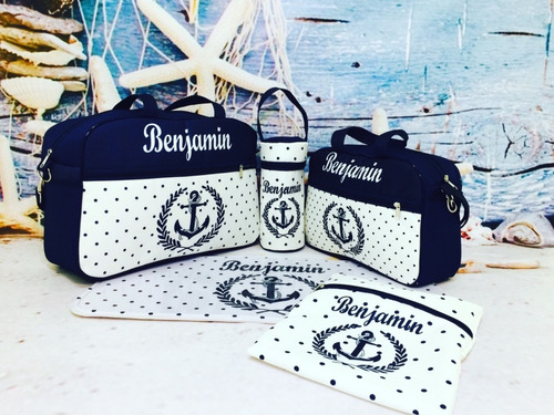 Kit Bolsa Mala Bebe Maternidade Personalizada Ancora 