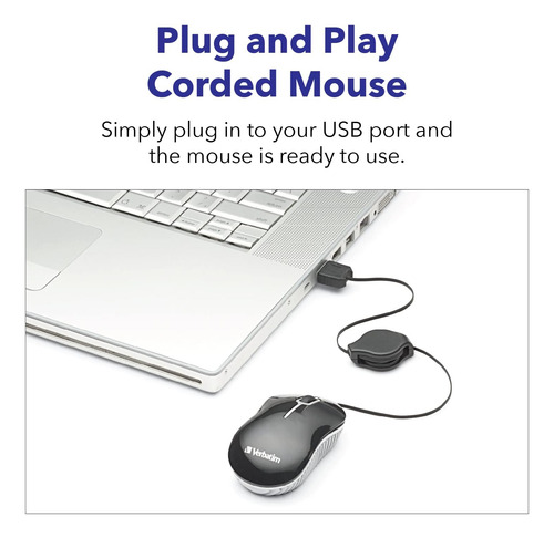 Ratón Óptico Mini Usb-a Con Cable Para Computadora Verbatim
