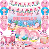 Comprar Suministros para fiestas de cumpleaños de Axolotl, 162 piezas de decoraciones para fiestas de Axolotl y juego de vajilla de Axolotl: platos, servilletas, mantel, telón de fondo, globos, pancarta, etc