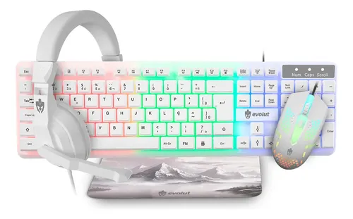 Kit Gamer Evolut EG-54 Branco com Teclado, Mouse, Headset e Mouse...