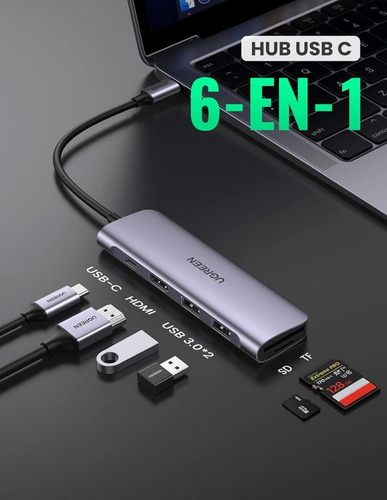 Ugreen Hub Usb C 6 En 1 Hub + Hdmi + Tf/sd 100w