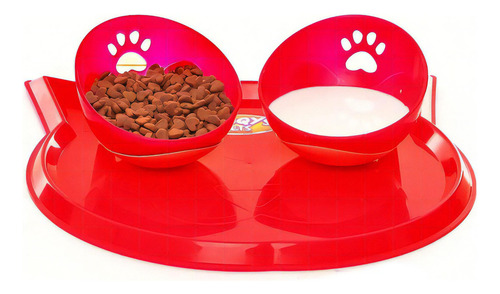 Bandeja Americana Truqys Com Bebedouro E Comedouro Gatos Cor Vermelho