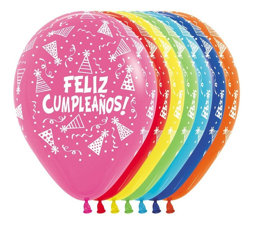 Globos Premium Feliz Cumpleaños Gorritos Sempertex 12 PuLG