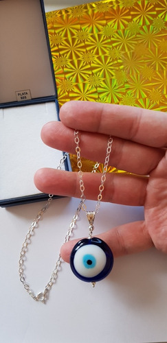 Colgante Amuleto Ojo Turco Extra Grande Cadena 100 % Plata