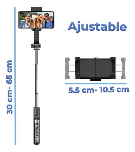 Ele-Gate Selfie Stick ZP.C06 Tripie Estabilizador Mano Smarthphone Carga Usb Color Negro