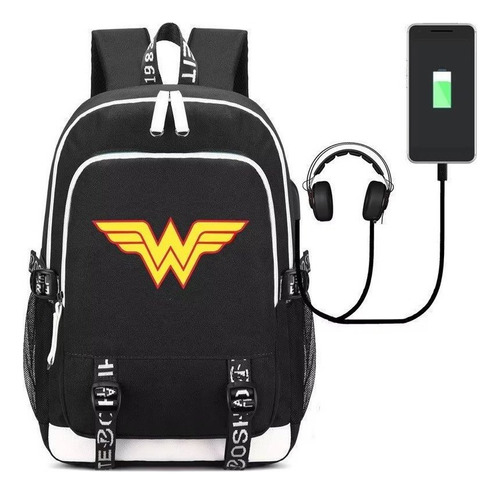 Mochila Estudiante Popular Superhéroe Con Puerto Usb .