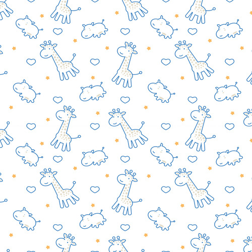 Papel De Parede Infantil Girafa E Hipopótamo Azul 2,70x0,57m