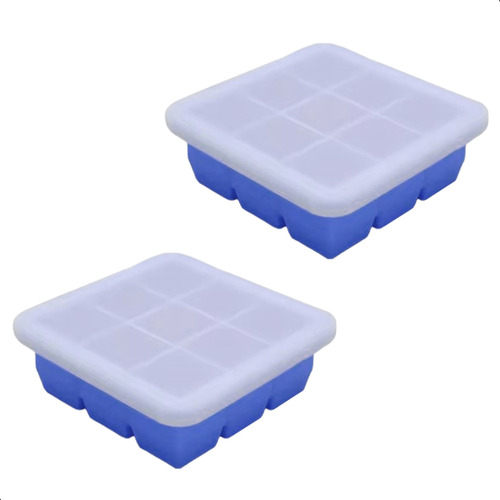2 Formas De Silicone 9 Cubos Cozinha Com Tampa Drinks Gelo Cor Azul