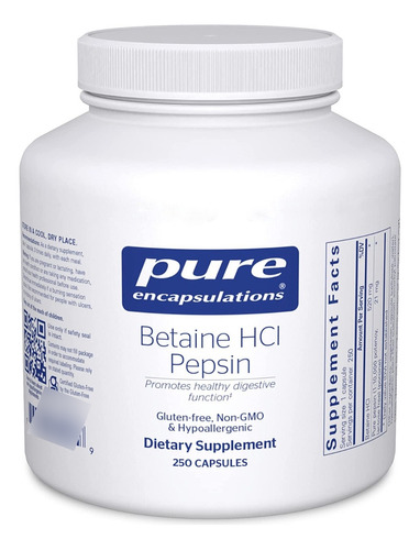 Betaína Hcl + Pepsina 750 Mg 240 Cápsulas Frasco Original