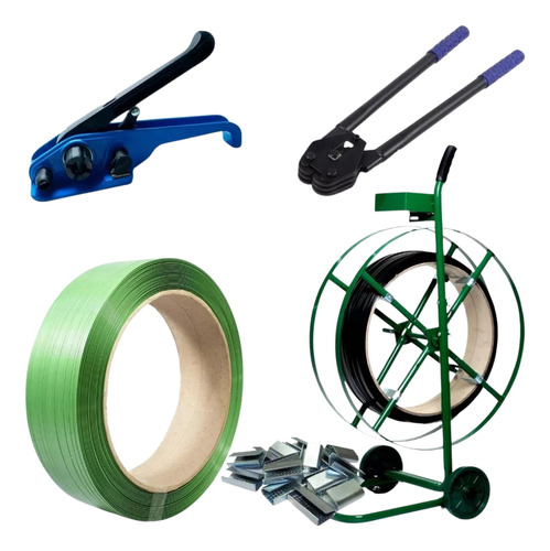 Kit - Completo Cinta Fita Arquear Pet Poliéster Verde 16mm