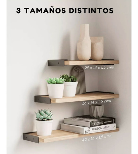 Kit X3 Repisas Flotantes De Madera Multipropósito