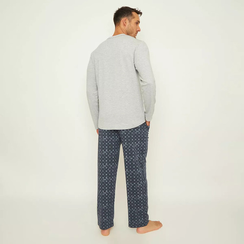 Pijama Palmers Hombre Largo Algodón Interlock Color Gris