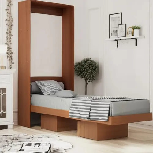 Cama Articulada Retrátil De Parede Solteiro Cm8015 Amêndoa Tecnomobili