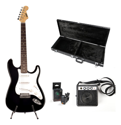 Kit Guitarra Stratocaster Land L-g1 Bk Case Acessórios 02