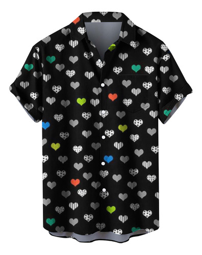 Camisa N Para Hombre Con Estampado De San Valentín, Bolsillo