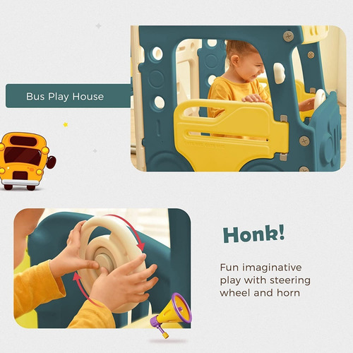Tobogan 5 En 1 Para Niños Autobus Y Columpio Amarillo Merax
