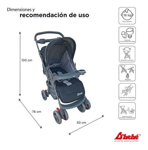 Carriola D Bebe Star Baby Mango Reversible Portabebe Color Negro