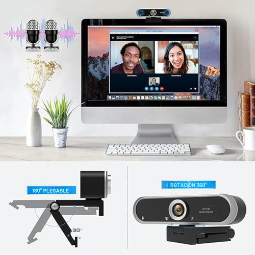 Cámara Web 2k 1440p Usb Con Micrófono Trípode Y Cubre Lente