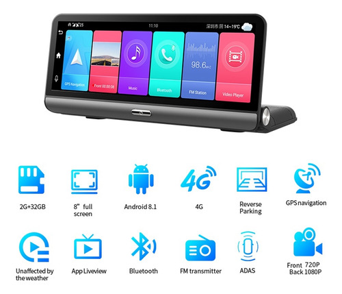 8 Pulgadas Ips Car Dvr Cámara Gps 4g Fhd 1080p Dash Cam