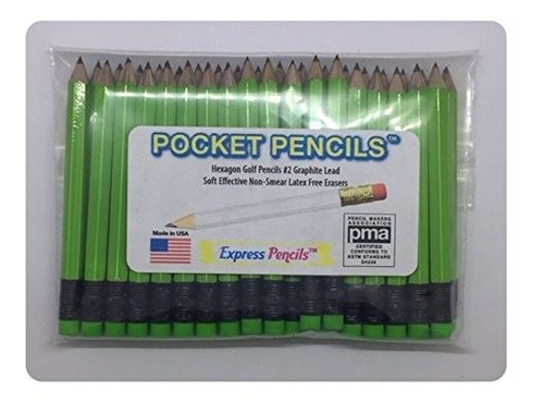 Lápices - Neon Green Golf Pencils With Eraser - Half, Classr