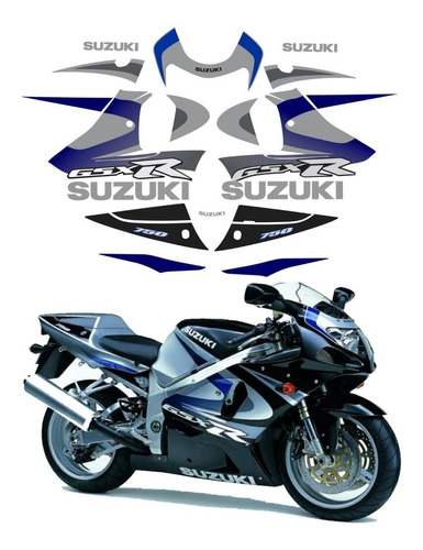 Adesivos Compatível Suzuki Srad Gsxr 750 2000 Preta E Prata Cor Azul