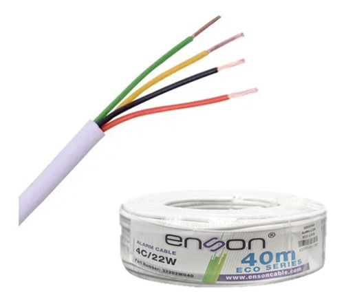 Bobina 40 Metros 22 Awg 4 Conductores Blanco Alarmas Accesos