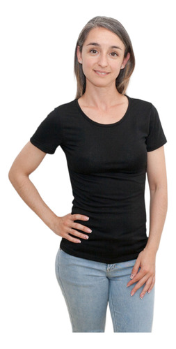 Remera Mujer Basica Manga Corta Modal C/ Lycra Esc Redondo