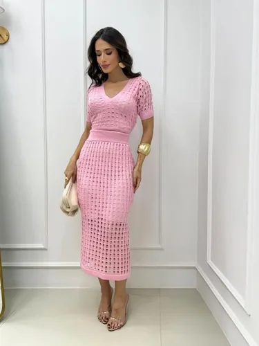 Conjunto Saia Midi E Blusa Tricot Elegante | Frete grátis