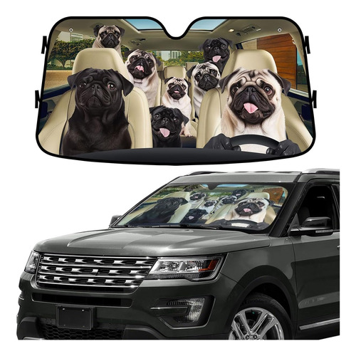 Parabrisas Divertido Coche Familia De Perros Pug, Suv, ...