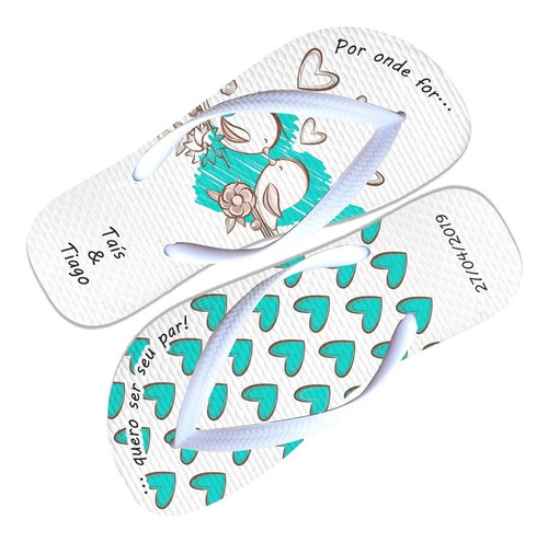 Imagem 2 de 7 de Chinelo Personalizado Casamento Passarinhos Apaixonados Fofo