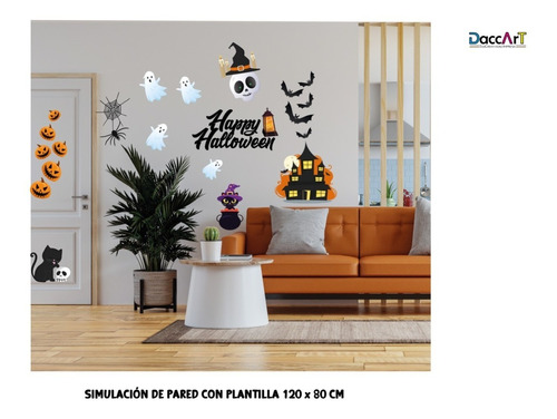 Vinil Decorativo Happy Halloween Ventana Pared 120 X 80 Cm 