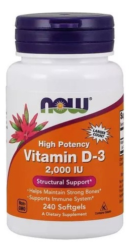 Now Foods Vitamina D3 De Alta Potencia 2000 Iu 240 Softgels Sabor Sin Sabor