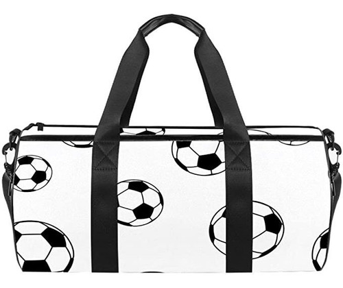 Football Soccer Black White Duffel Bag For Women Men Sports.